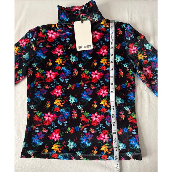 New Siedres Cody Velvet Floral Printed Fitted Turtleneck Top Size S - Picture 9 of 11